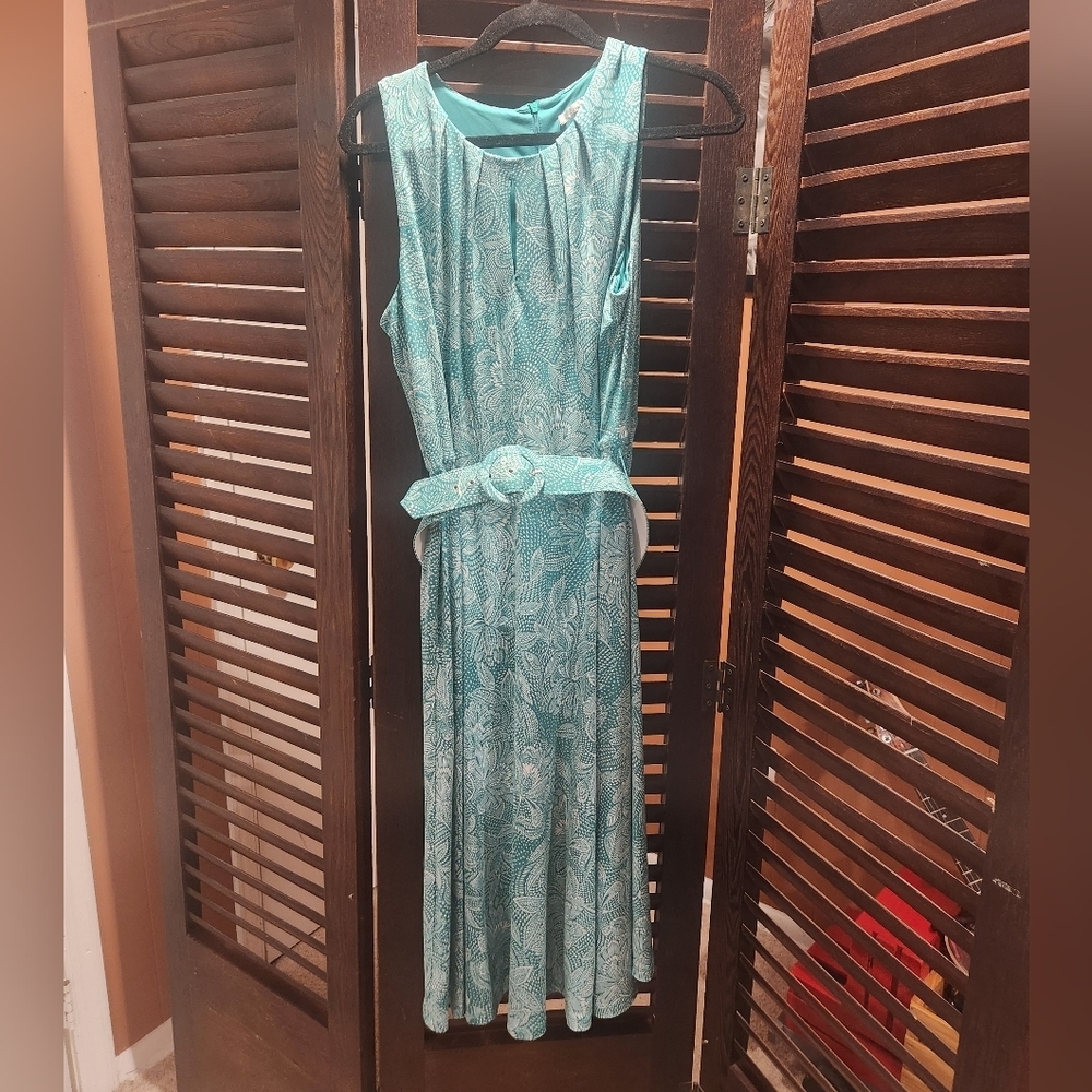 London Times Aqua Patterned Maxi Dress